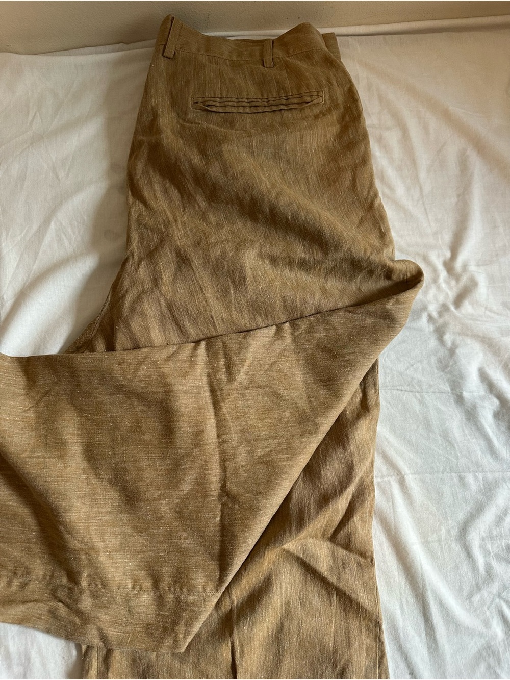 Tan Linen-Blend Pants